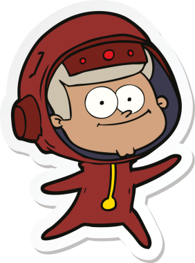 Bir insan tarafından çizilmiş mutlu bir astronot çizgi filminin çıkartması.