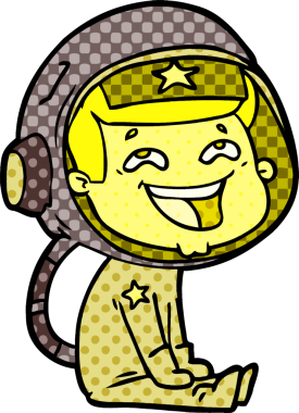 Bir insan tarafından çizilmiş gülen astronot çizgi filmi.