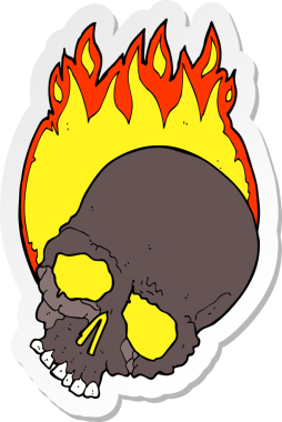 Bir insan tarafından çizilmiş, yanan bir kafatasının çıkartması.