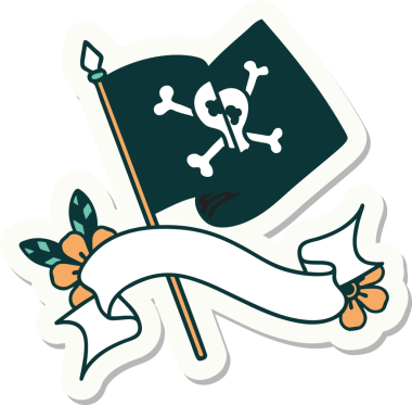 Bir insan tarafından çizilmiş korsan bayrağı ile dövme stili çıkartması