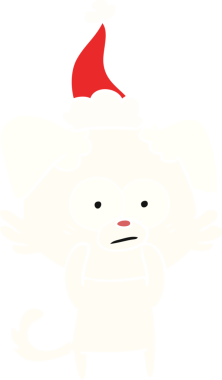 Sinirli köpek eli, bir insan tarafından çizilmiş Noel Baba şapkasının düz renk çizimi