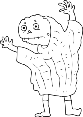 Bir insan tarafından çizilmiş siyah beyaz cadılar bayramı hortlağı.