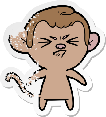 Bir insan tarafından çizilmiş kızgın bir maymunun sıkıntılı çıkartması.