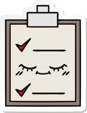 Bir insan tarafından çizilmiş şirin bir karikatür kontrol listesinin etiketi