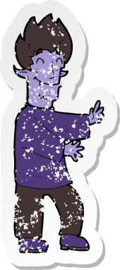 Bir insan tarafından çizilmiş heyecanlı bir vampirin gerilimli çıkartması.