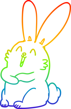 Gökkuşağı gradyan çizgi çizimi Bir insan tarafından çizilmiş gülen tavşan