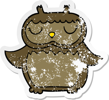 Bir insan tarafından çizilmiş karikatür baykuşunun sıkıntılı çıkartması