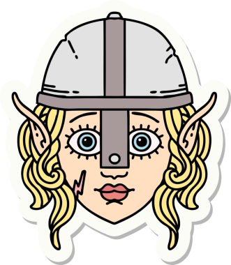 Bir insan tarafından çizilmiş elf dövüşçüsü karakterinin çıkartması.