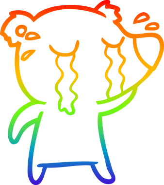 Gökkuşağı gradyan çizgi çizimi bir insan tarafından çizilmiş ağlayan ayı