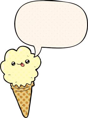 Bir insan tarafından çizilmiş çizgi roman tarzında konuşma baloncuklu çizgi film dondurması.