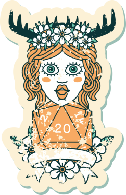 Retro Dövme Tarzı İnsan Druid Bir insan tarafından çizilmiş doğal 20 zar ile