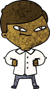 Bir insan tarafından çizilmiş kendine güvenen bir çizgi film.