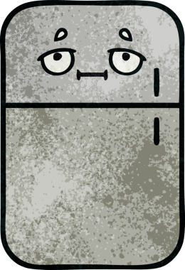 Bir insan tarafından çizilmiş buzdolabının retro grunge desenli karikatürü.