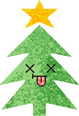 Bir insan tarafından çizilmiş bir noel ağacının retro çizim tarzı karikatürü.