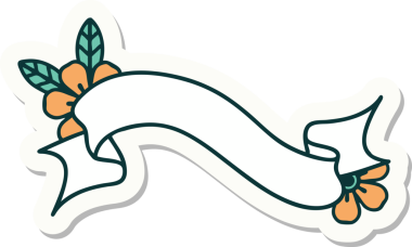 Geleneksel dövme stili bir pankart ve insan tarafından çizilmiş çiçekler.