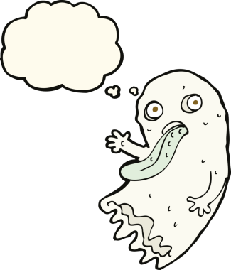 Düşünce baloncuğu insan tarafından çizilmiş iğrenç bir çizgi film hayaleti.