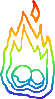 Gökkuşağı gradyan çizgi çizimi bir insan tarafından çizilmiş yanan kömürlerin