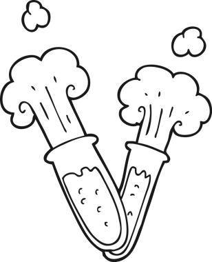 Bir insan tarafından çizilmiş siyah beyaz karikatür kimyasal reaksiyonu