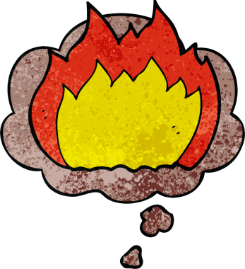 Bir insan tarafından çizilmiş grunge desenli düşünce baloncuklu çizgi film ateşi