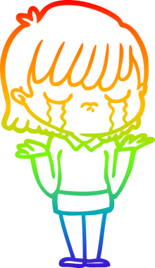 Gökkuşağı gradyan çizimi bir insan tarafından çizilmiş ağlayan bir çizgi kadın çizimi