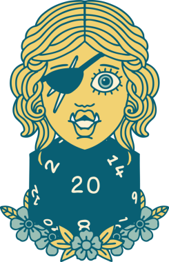 Retro Dövme Biçimi Bir insan tarafından çizilmiş 20 zarlı yarı ork haydudu