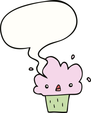 Bir insan tarafından çizilmiş konuşma balonlu kek.