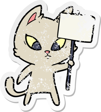 Kafası karışmış bir çizgi film kedisinin sıkıntılı çıkartması. Protesto işareti bir insan tarafından çizilmiş.