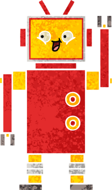 Bir insan tarafından çizilmiş bir robotun retro çizim tarzı karikatürü