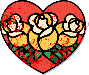 Geleneksel bir kalp stili ve bir insan tarafından çizilmiş çiçek dövmesi.