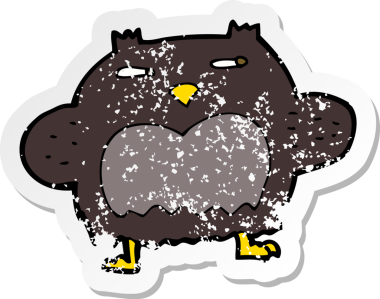 Bir insan tarafından çizilmiş şüpheli bir baykuşun gerilimli çıkartması.