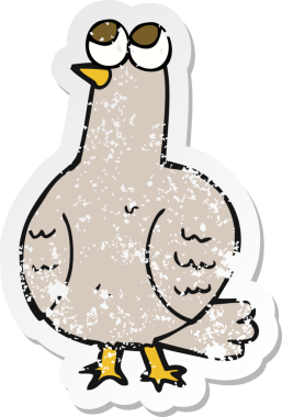 Bir insan tarafından çizilmiş karikatür kuşunun gerilmiş çıkartması.