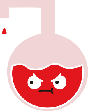 Bir insan tarafından çizilmiş bir bilim deneyinin düz renkli retro karikatürü