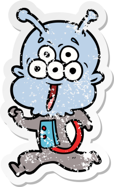 Bir insan tarafından çizilen mutlu çizgi film uzaylısının sıkıntılı çıkartması.