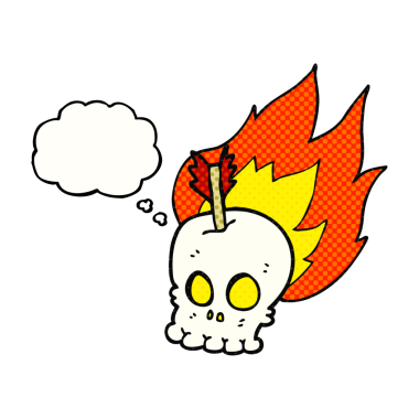 Bir insan tarafından çizilmiş ok ile serbest çizilmiş düşünce kabarcığı kafatası