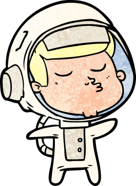 Bir insan tarafından çizilmiş kendine güvenen bir astronot çizgi filmi.