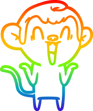 Gökkuşağı gradyan çizgi çizimi bir insan tarafından çizilmiş gülen maymun