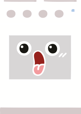 Bir insan tarafından çizilmiş mutfak fırınının düz renkli retro karikatürü