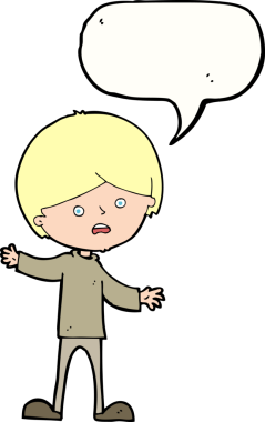 Bir insan tarafından çizilmiş konuşma balonu olan mutsuz bir çocuk.