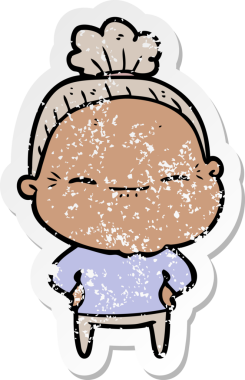 Bir insan tarafından çizilmiş barışçıl yaşlı bir kadının sıkıntılı çıkartması.