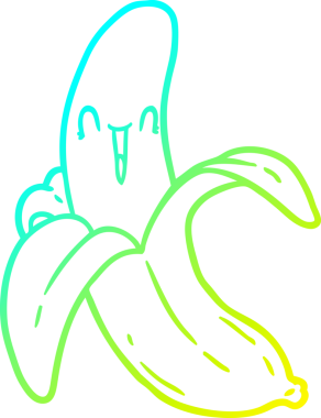 Bir insan tarafından çizilmiş çılgın, mutlu bir muzun soğuk çizgi çizimi.