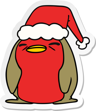 Bir insan tarafından çizilmiş Kawaii Robin 'in el çizimi Noel çıkartması.