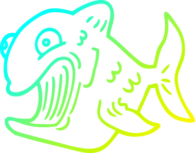 Bir insan tarafından çizilmiş komik bir karikatür balığının soğuk gradyan çizimi