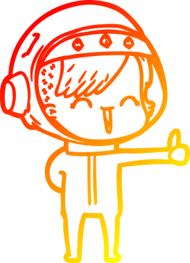 Bir insan tarafından çizilmiş mutlu bir uzay kızının sıcak çizgi çizimi