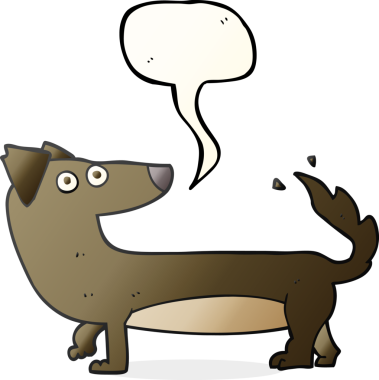 Bir insan tarafından çizilmiş serbest konuşma balonu çizgi film köpeği.