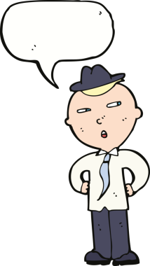 Bir insan tarafından çizilmiş konuşma balonlu şapkalı bir çizgi film adamı.