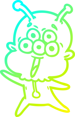 Bir insan tarafından çizilen mutlu çizgi film uzaylısının soğuk gradyan çizgisi