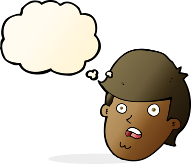 Düşünce baloncuğu çizen koca çeneli çizgi film adamı.