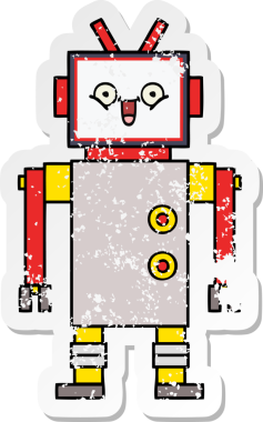 Bir insan tarafından çizilmiş mutlu bir robotun üzgün çıkartması.