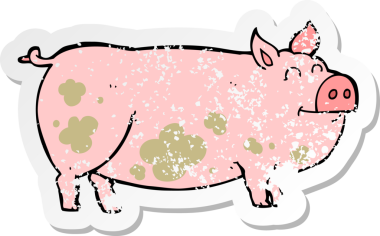 Bir insan tarafından çizilmiş çamurlu domuz çizgi filminin gerilimli yapıştırması.