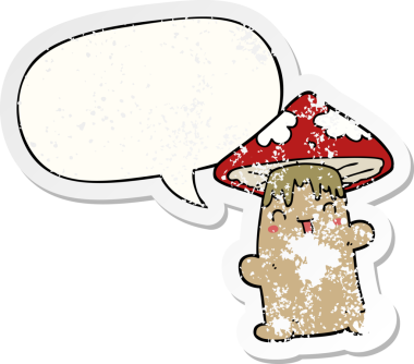 Konuşma baloncuğu olan çizgi film karakteri bir insan tarafından çizilmiş sıkıntılı eski bir çıkartma